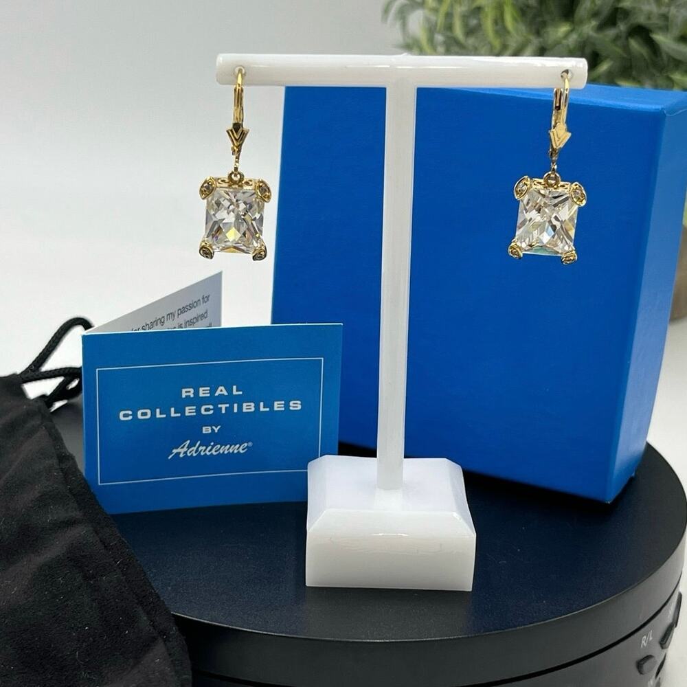 Adrienne Sterling Silver Vermeil Rectangular Cubic Zirconia Dangle Earrings New